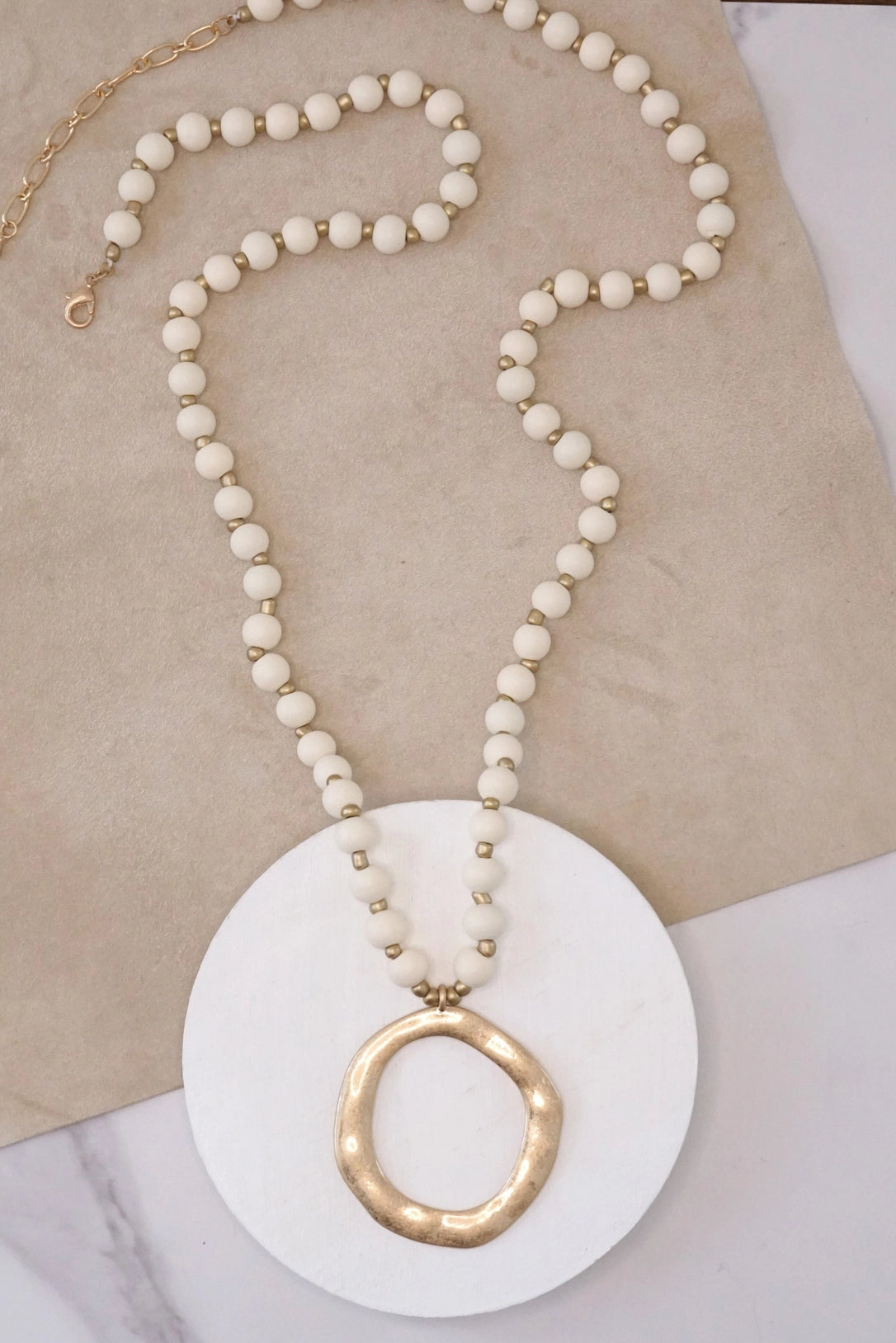 Long Wooded Beaded Necklace