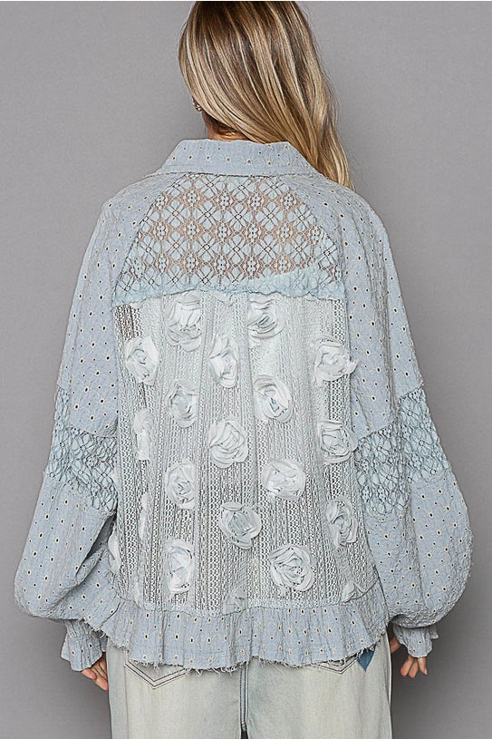 Long Balloon Sleeve Floral Jacket