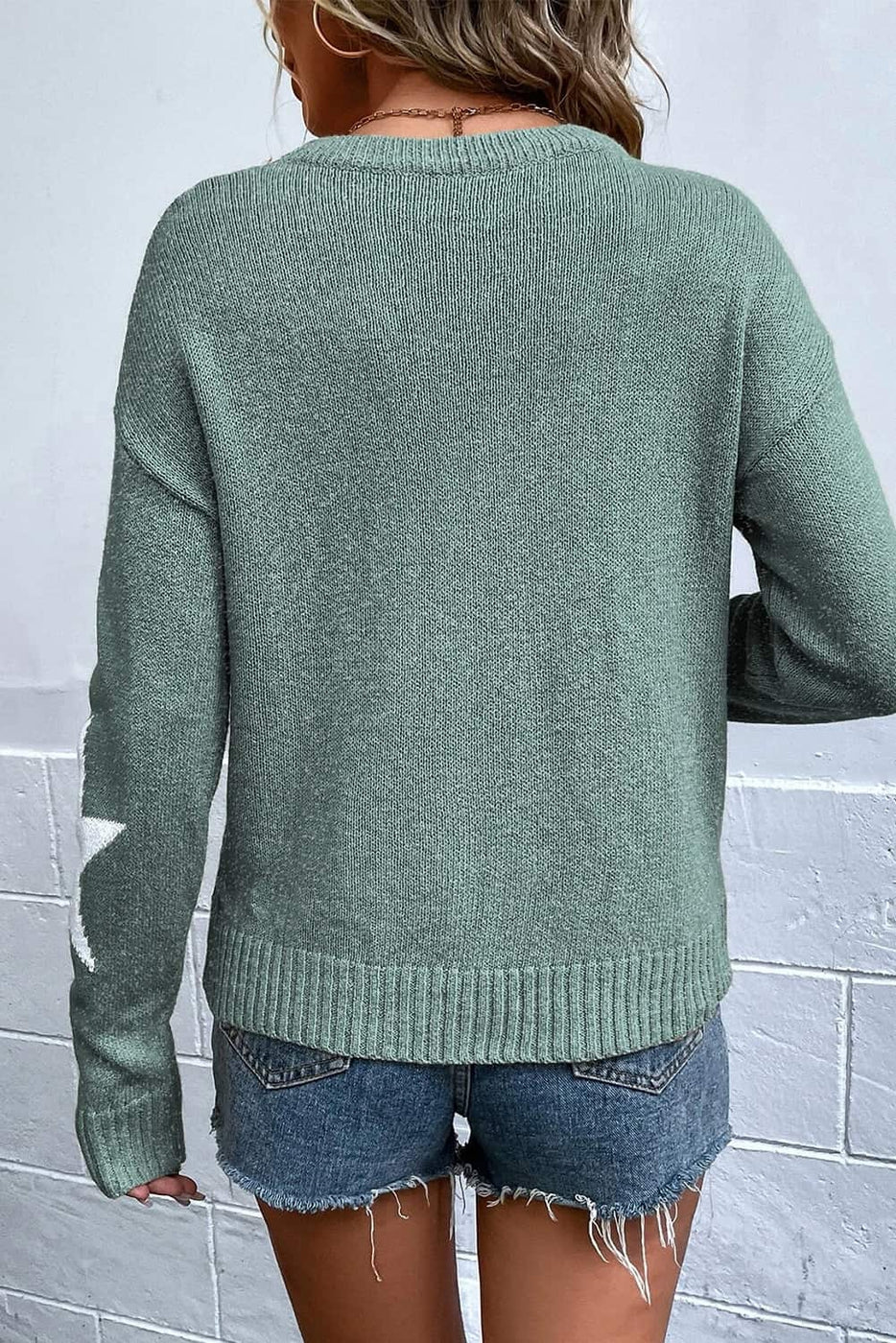 Star Pattern Drop Shoulder Sweater