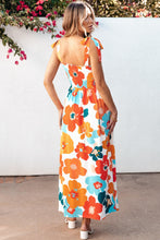 Load image into Gallery viewer, Orange Floral Self Tied Straps Smocked Bust Maxi Dress
