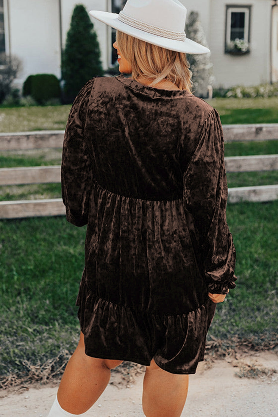 Velvet Babydoll Mini Dress with Puff Sleeve