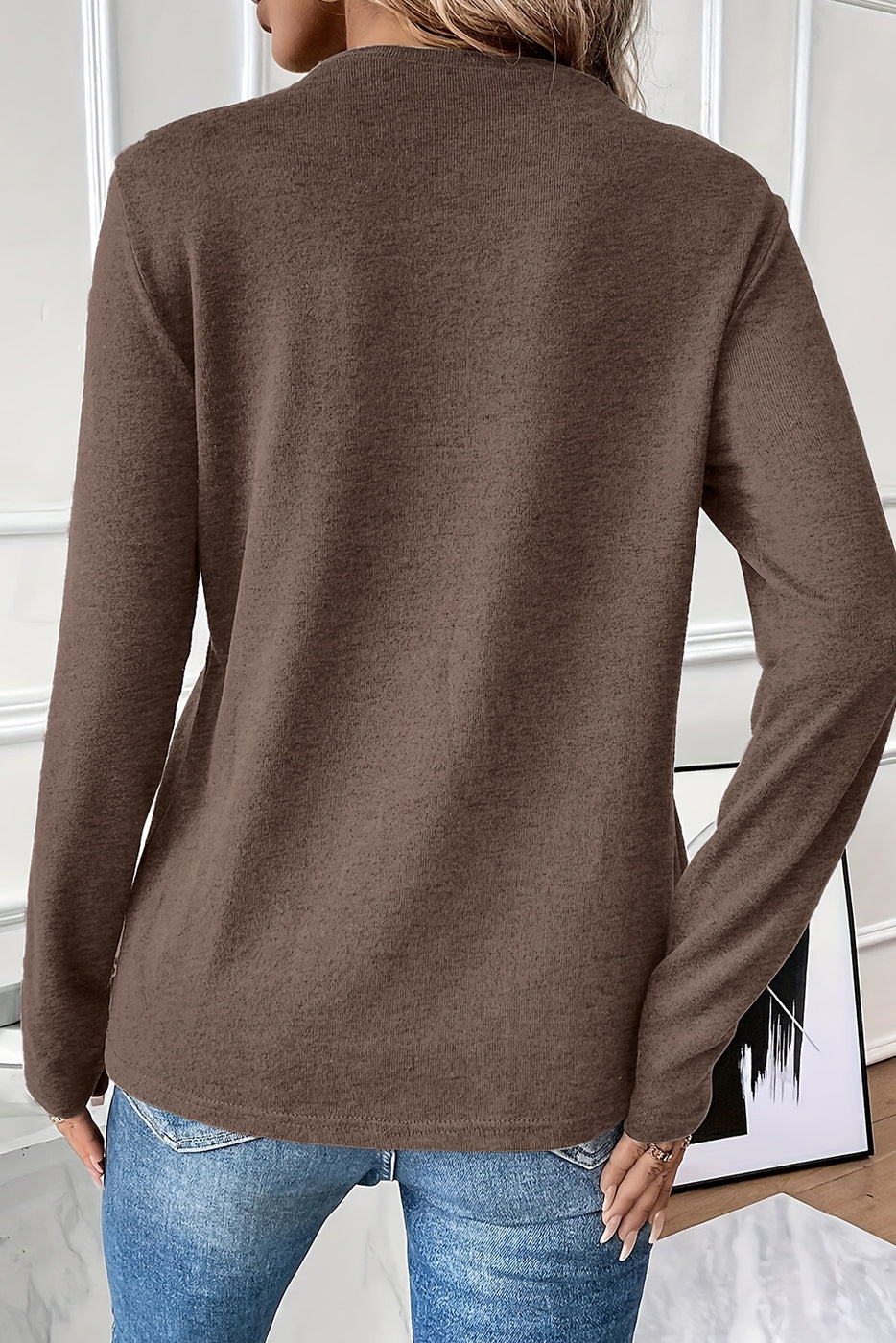 Exposed Seam Crew Neck Long Sleeve Top