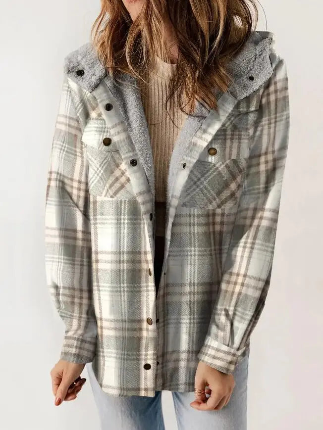 Plaid Faux Fur Hooded Jacket
