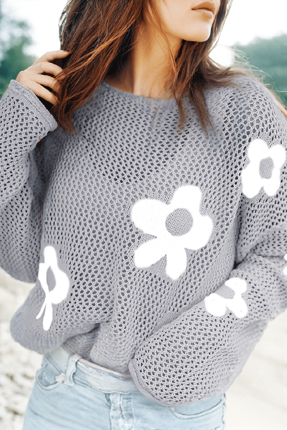 Flower Drop Shoulder Sweater