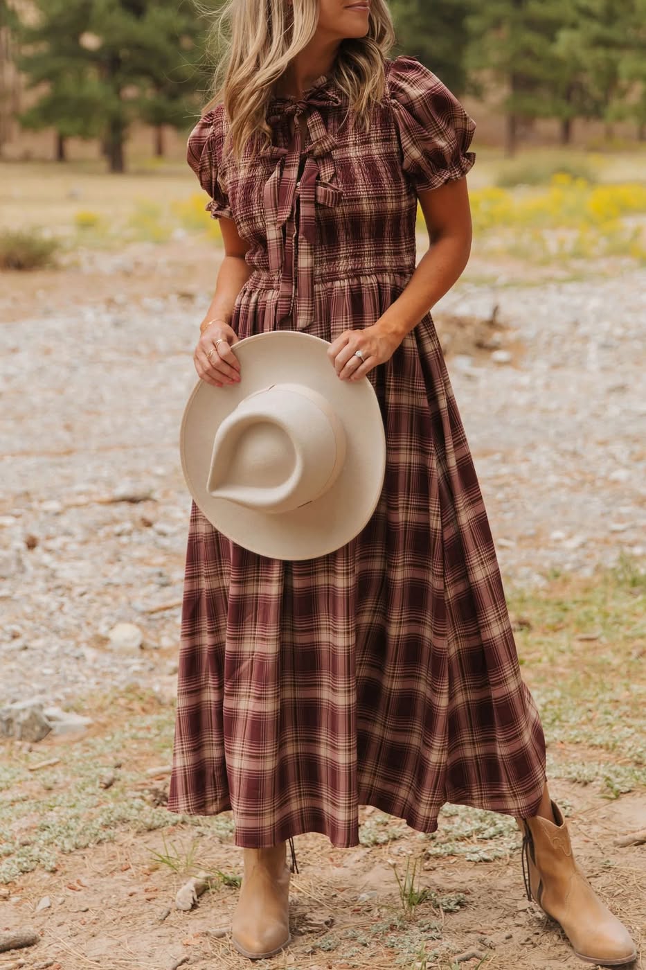 Vintage Plaid Smocked Maxi Dress