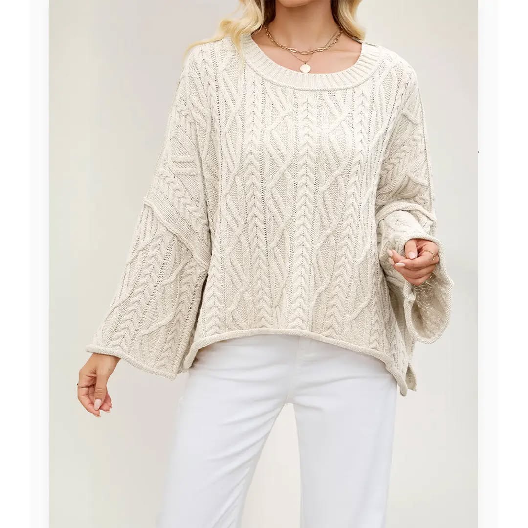 Round Neck Cropped Cable Sweater