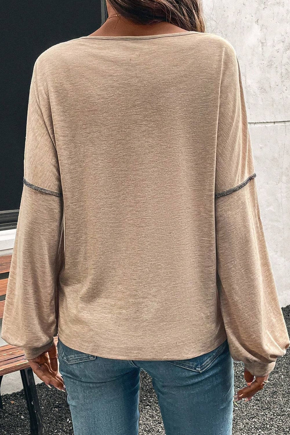 V Neck Exposed Stitching Top