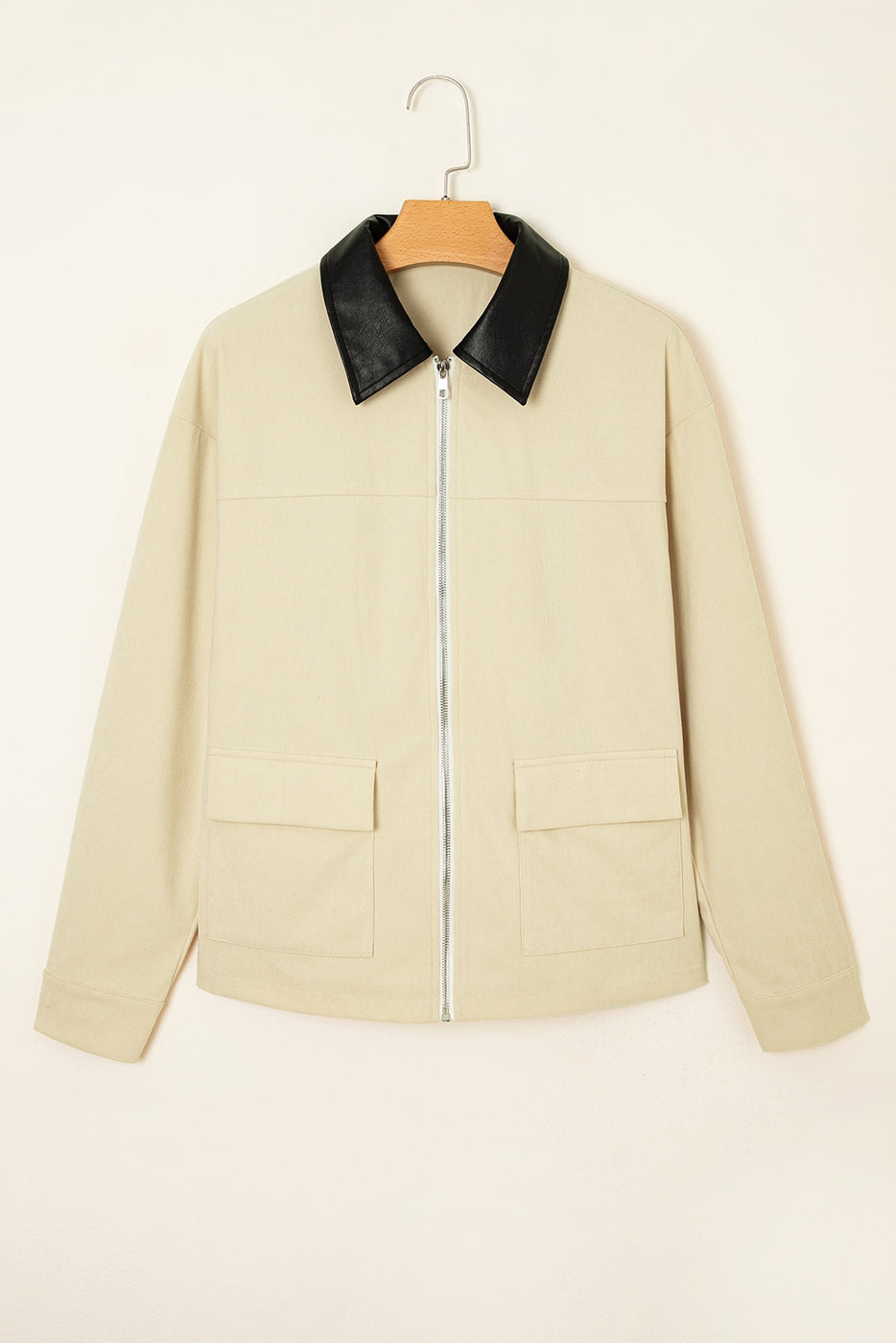 Leather Collar Zip Up Jacket