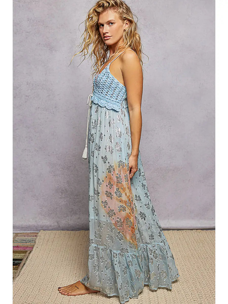 V-Neck Crochet Top Maxi Dress