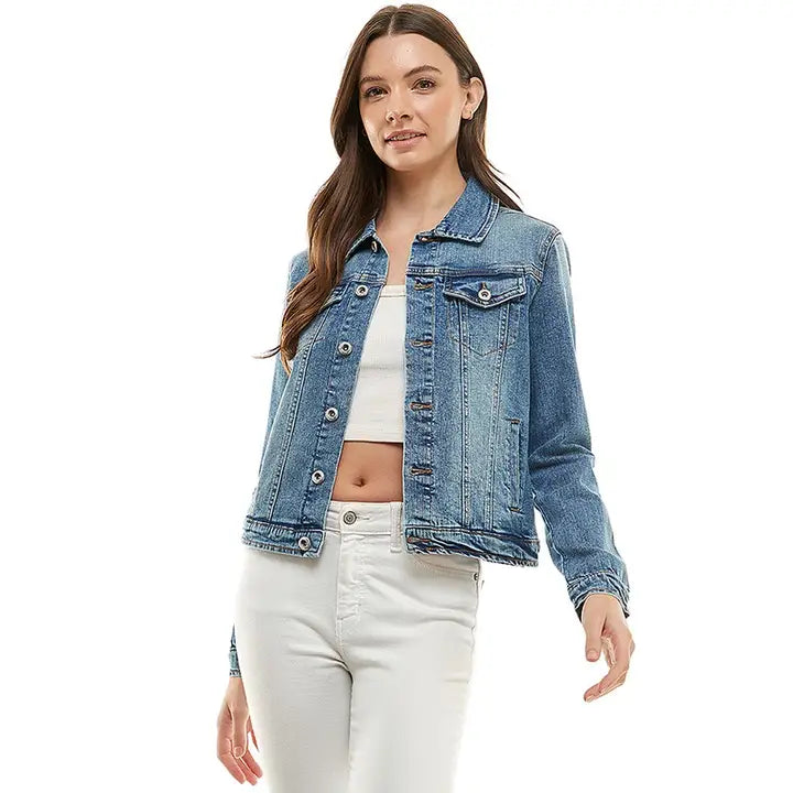 Plus Size Spandex Ladies Casual Denim Jacket