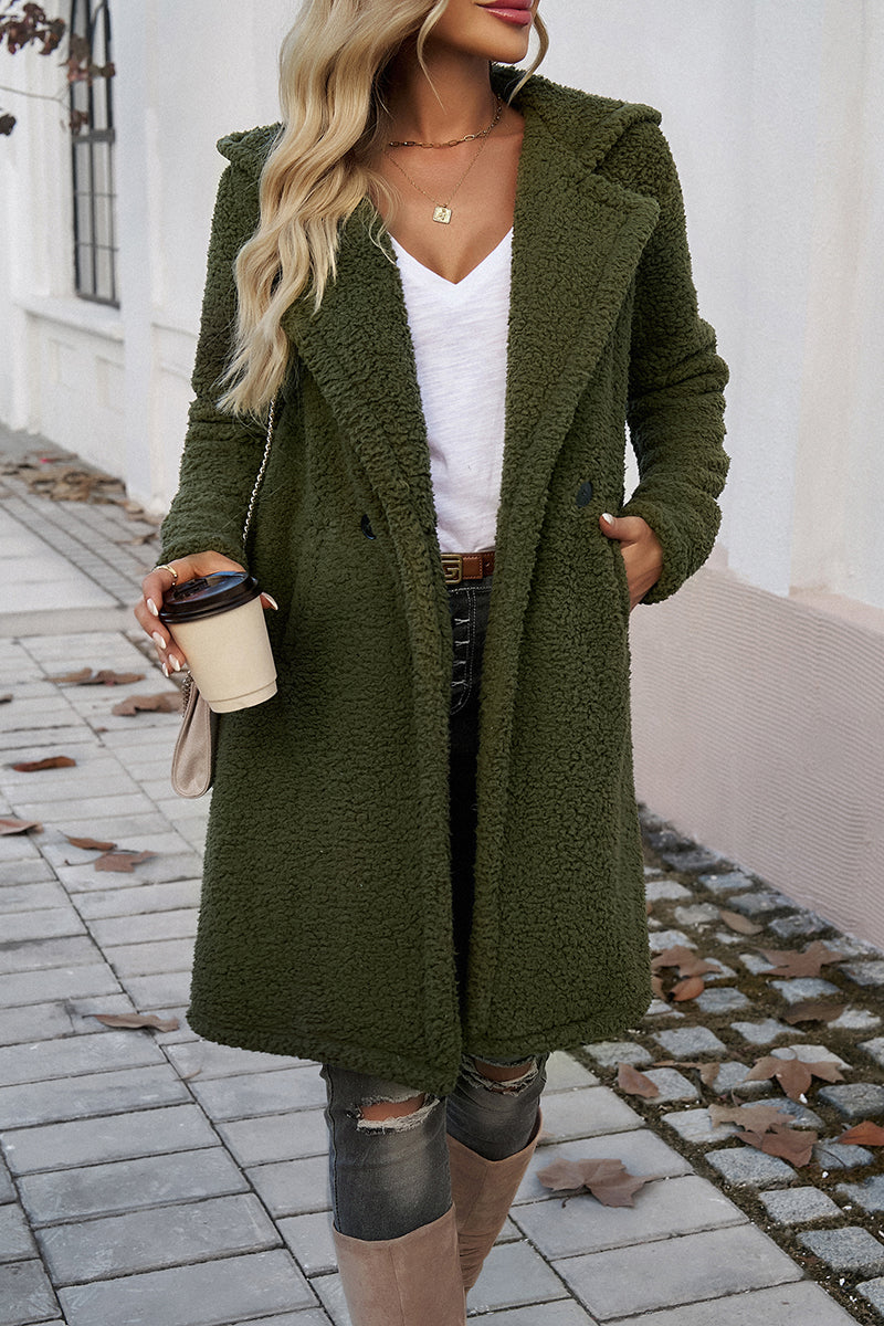 Fuzzy Fleece Knee-Length Coat