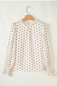 Polka Dot Print Frilled Collar Lantern Sleeve