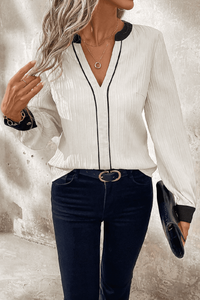 Textured V Neck Blouse