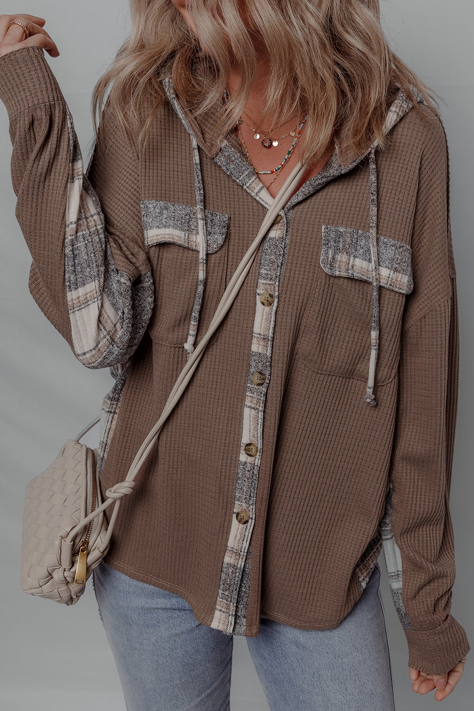 Plaid Patchwork Hooded Shacket