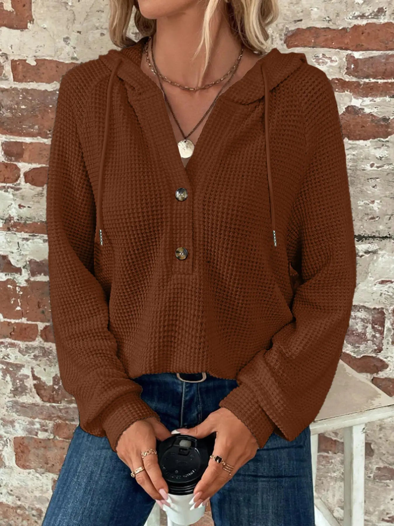 Button front hooded sweatshirt