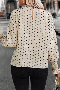 Polka Dot Print Frilled Collar Lantern Sleeve