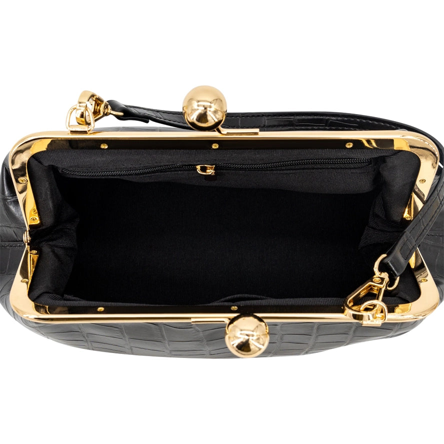 Celeste Faux Croc Kisslock Clutch Bag with Top Handle
