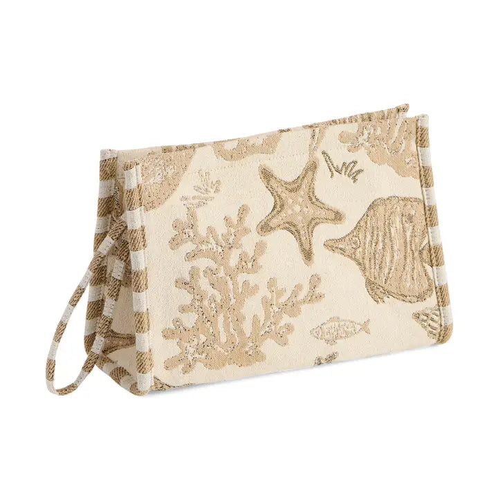 Coastal Jacquard Wristlet Pouch,Beige