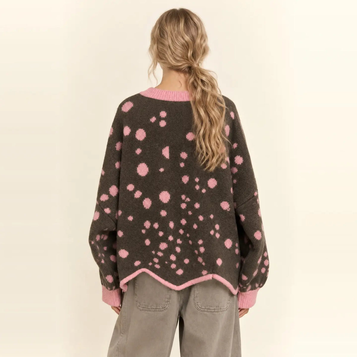Fawn Intarsia Dot Brushed Knit Sweater