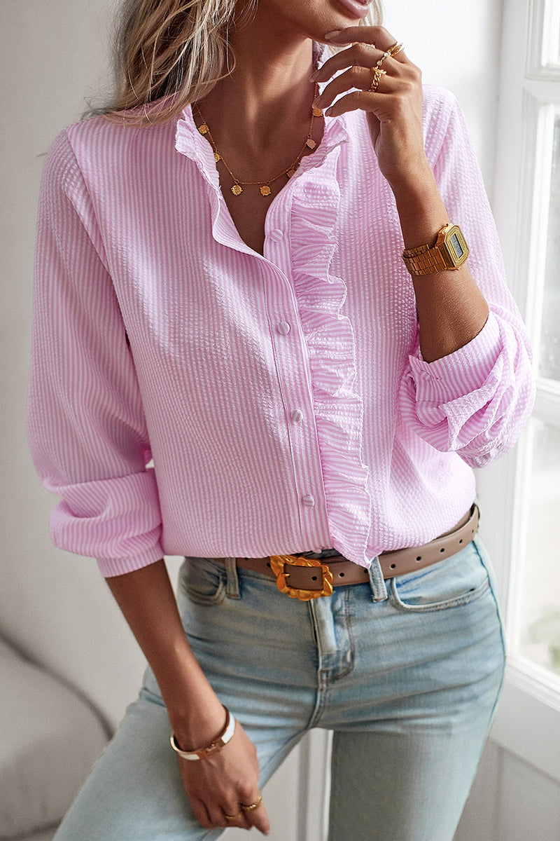 Ruffle Trim Button Front Shirt