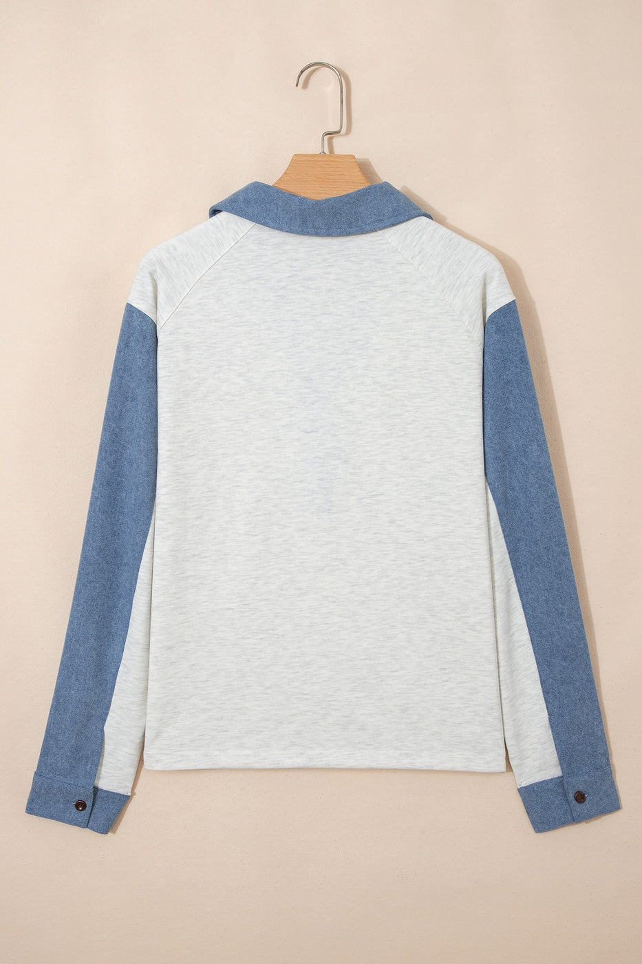 Denim Patchwork Buttoned Polo Collar Long Sleeve Top