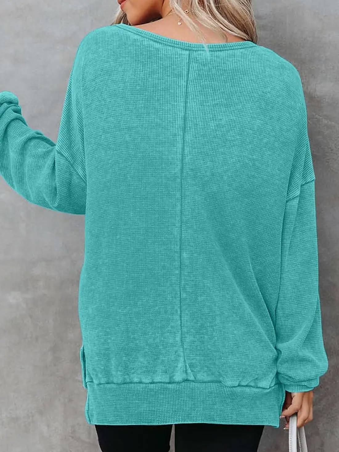 Waffle Top Casual Oversized Drop Shoulder Pullover
