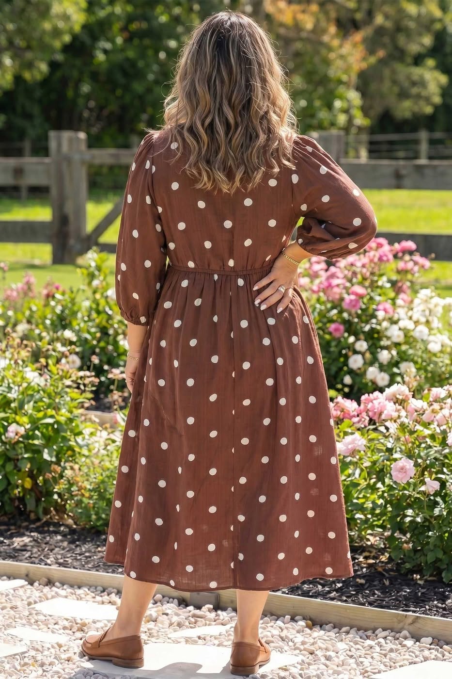 Polka Dot Abdomen Pocket Gathered Cuffs Shift