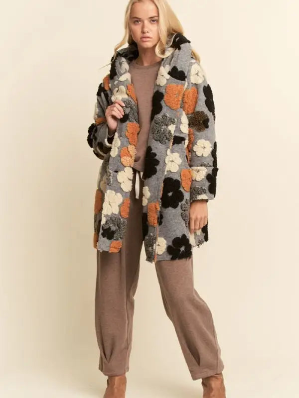 Chunky Floral Sherpa Coat