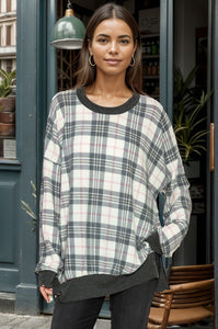 Brushed Plaid Print Sweatshirt