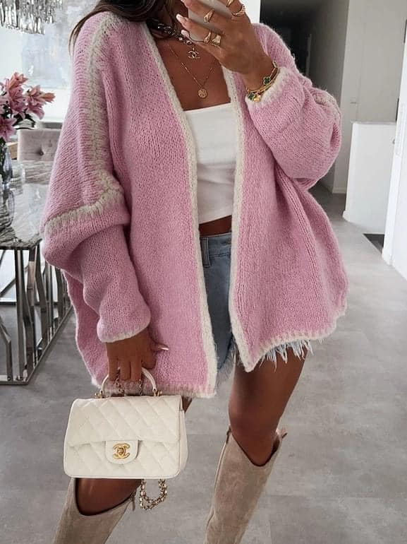 Pink Knit Open Cardigan