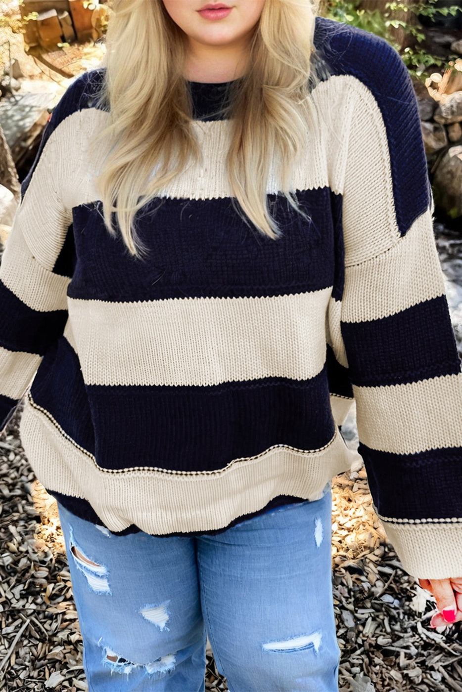 Color Block Plus Size Drop Shoulder Sweater