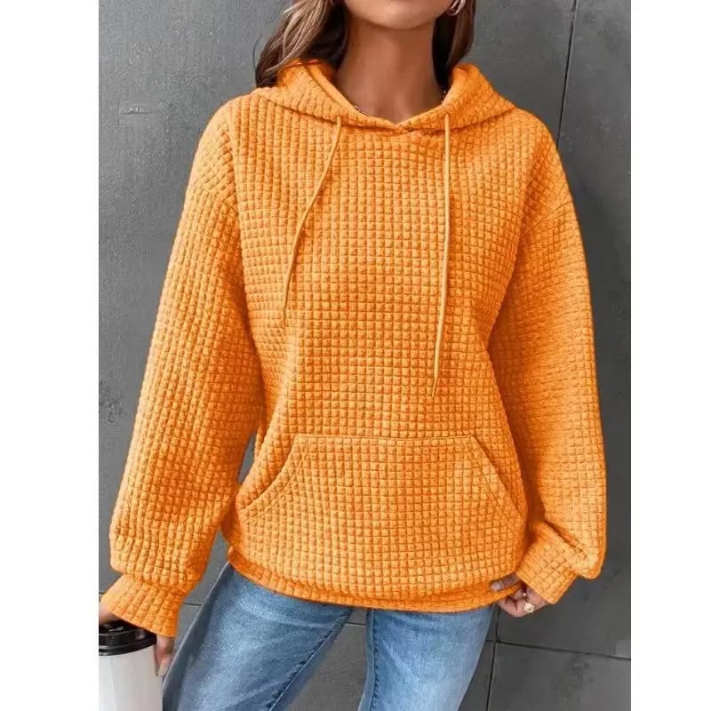 Waffle Hooded Long Sleeve Sweatshirt