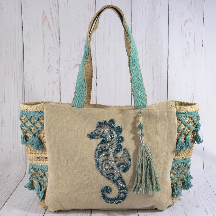 Seahorse Embroidered Summer Tote
