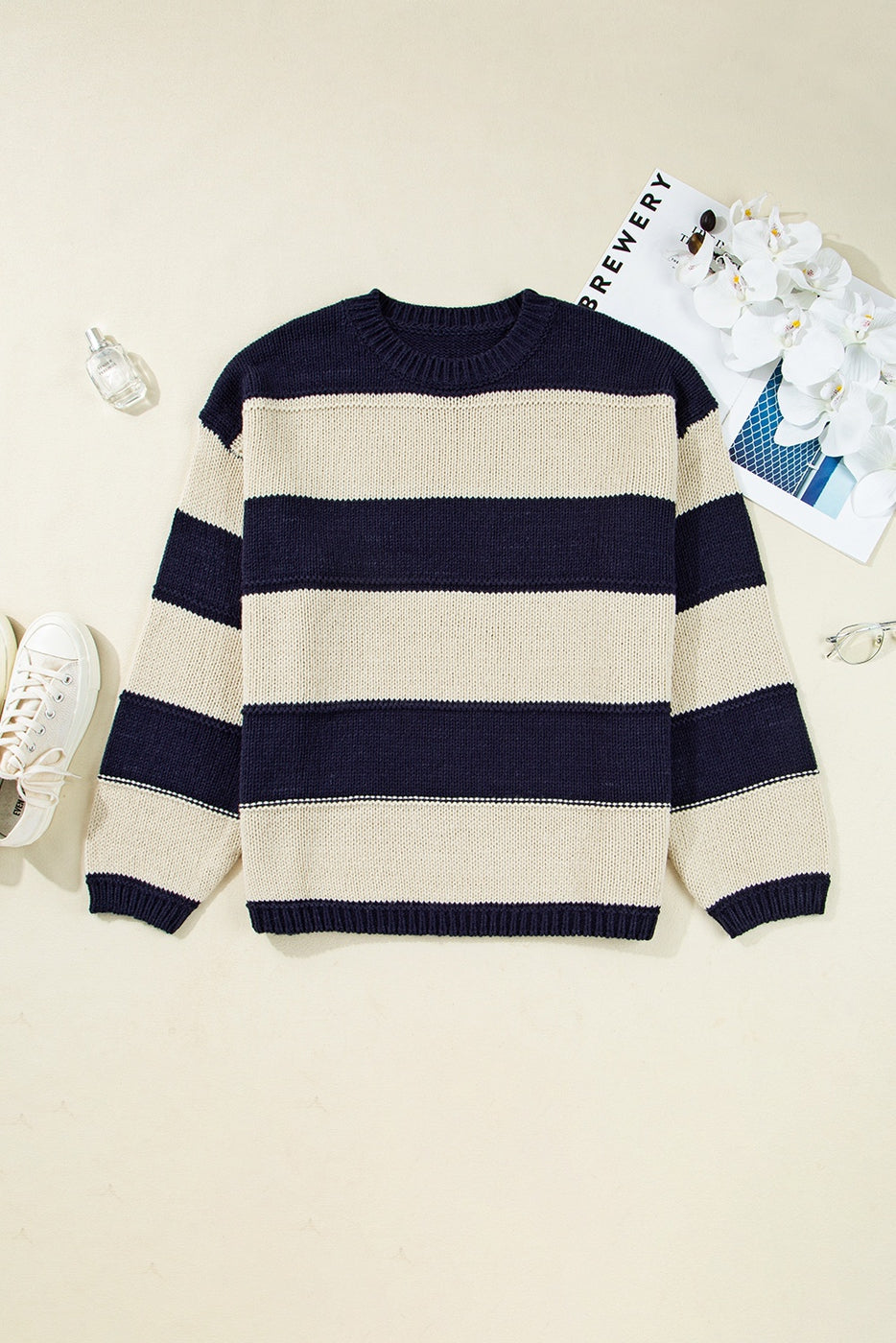 Color Block Plus Size Drop Shoulder Sweater