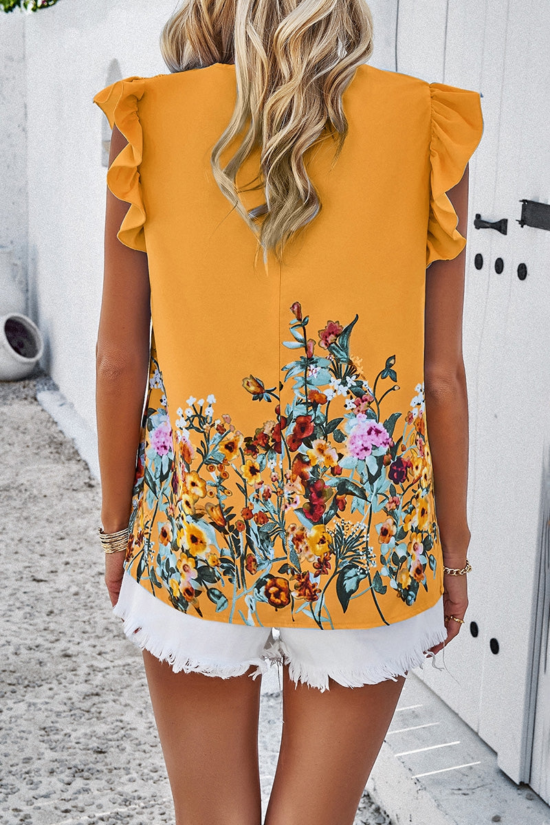 Floral Print Round Ruched Top