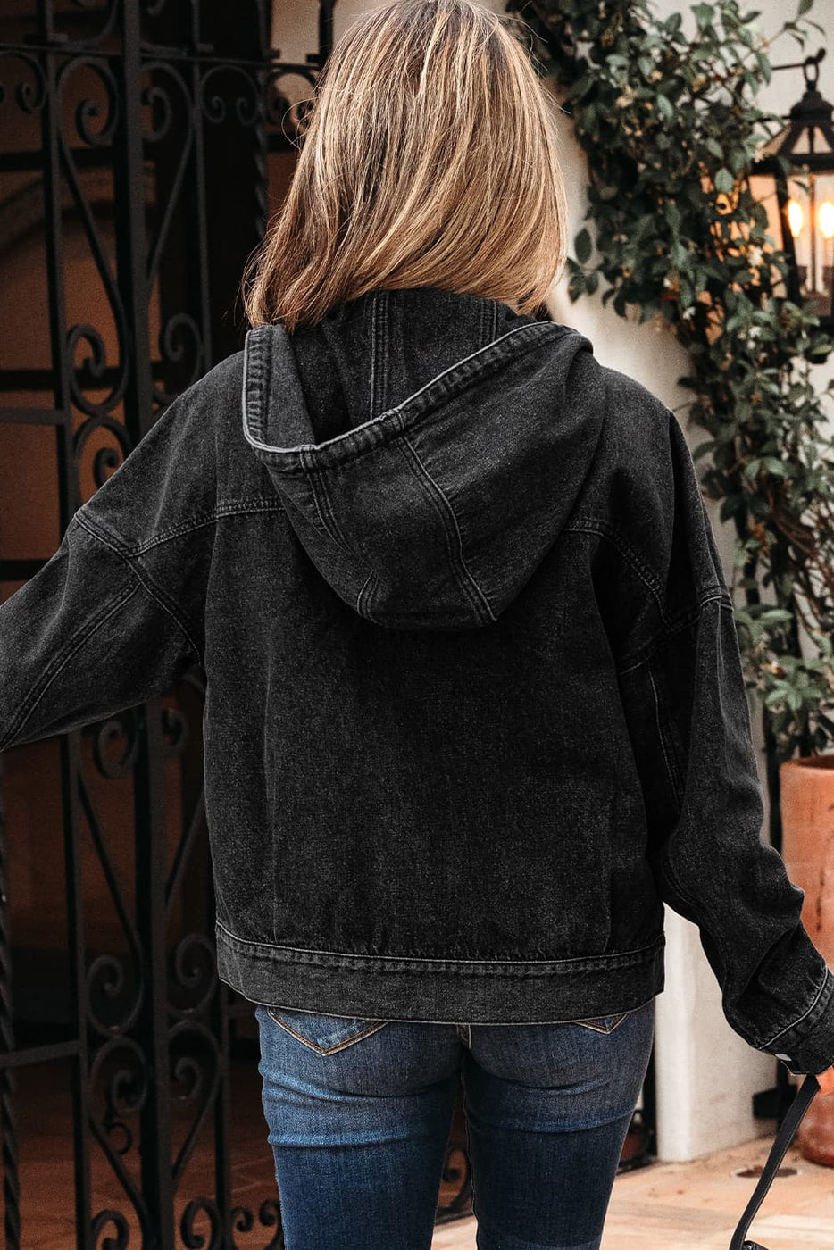 Hooded Denim Jacket in Black