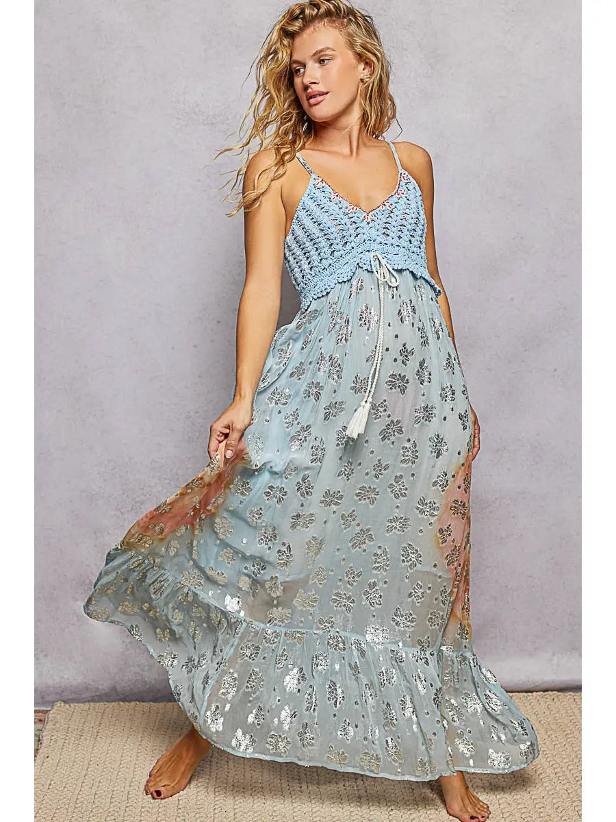 V-Neck Crochet Top Maxi Dress