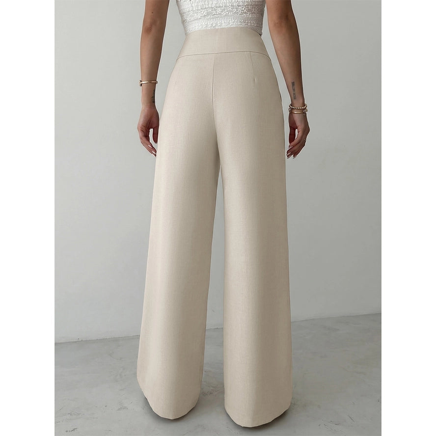 Metal Buckle Pleated Wide Leg Pants