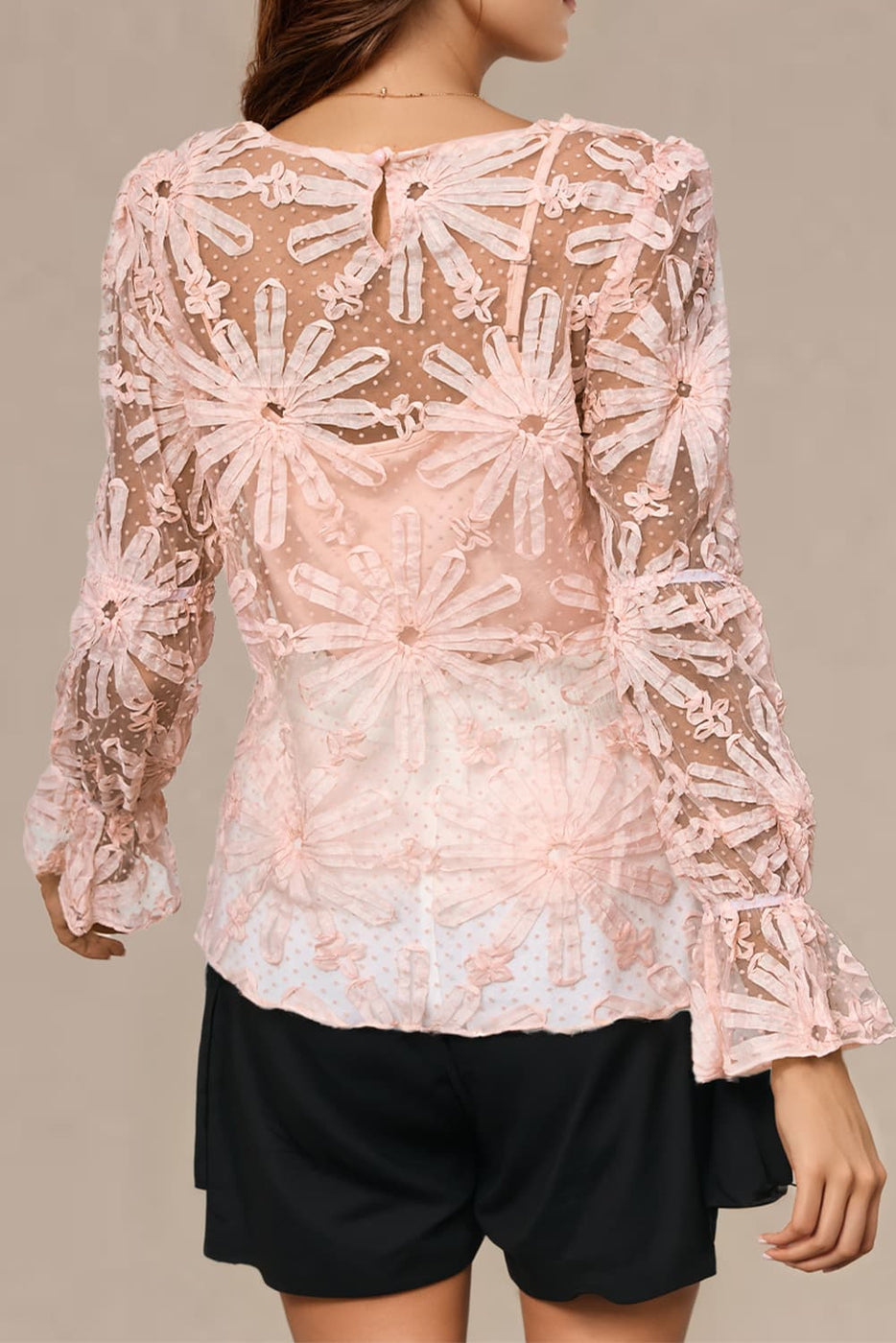 Ruffled Sleeve Mesh Top