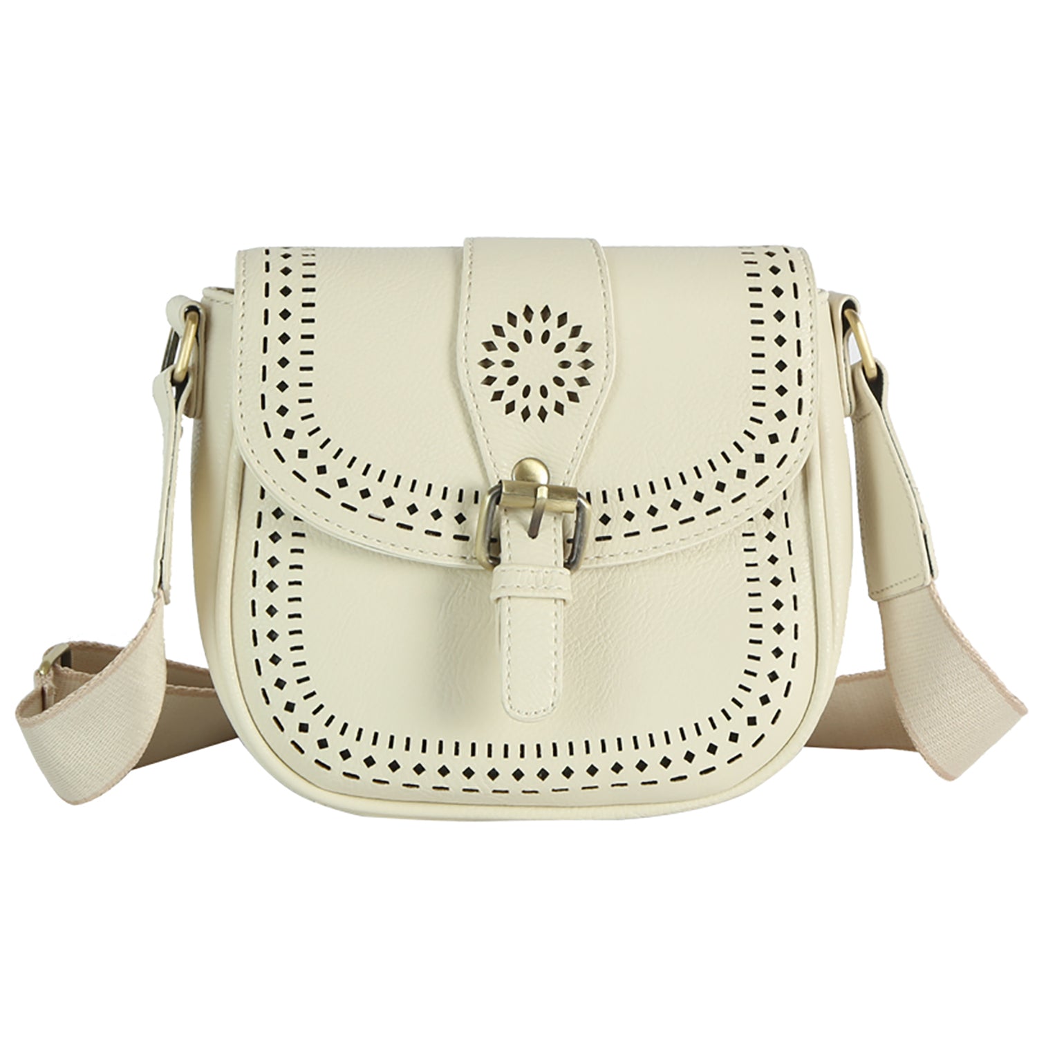 Laser Cut Printed Buckle Flap Crossbody