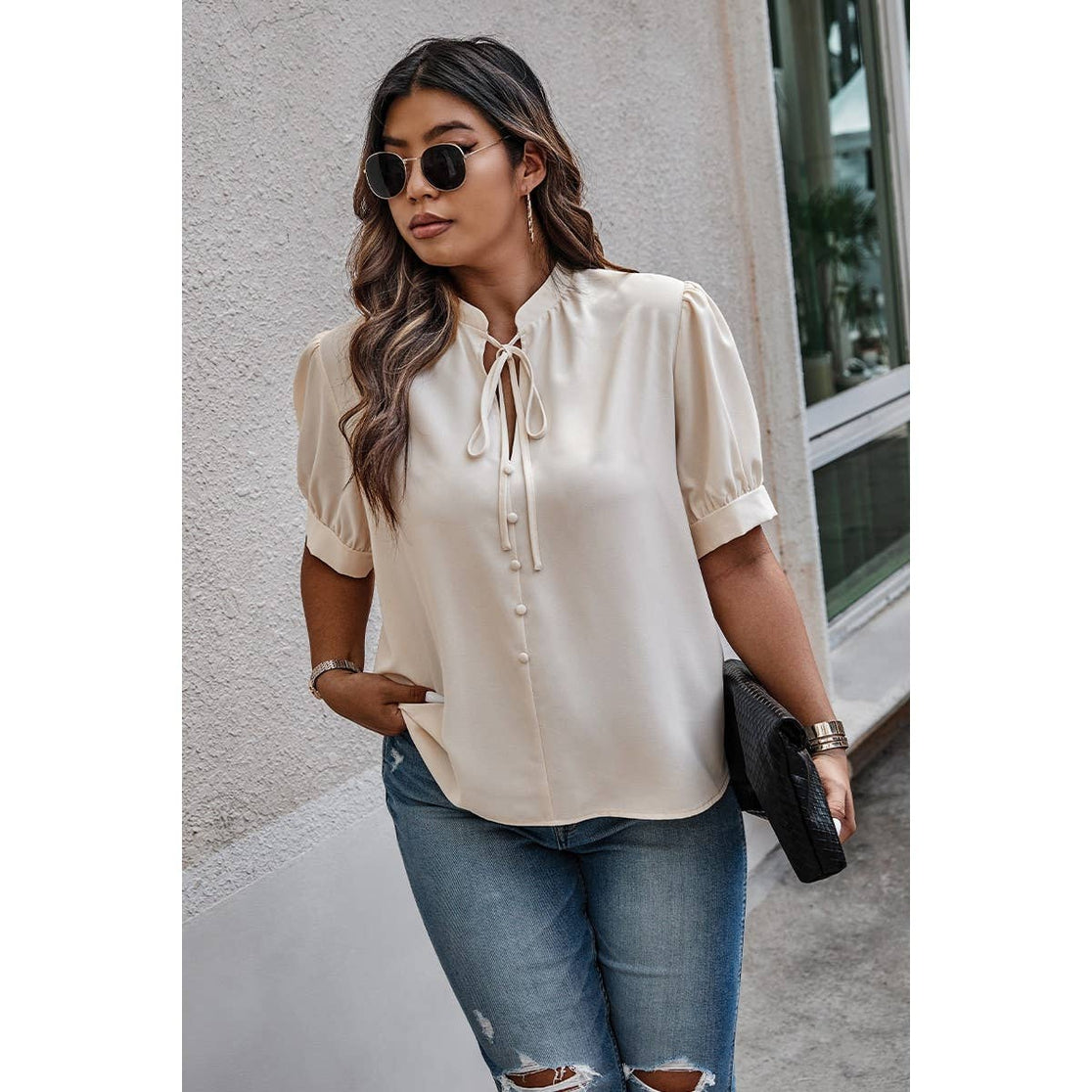 Cross Neck Puff Sleeve - Ivory