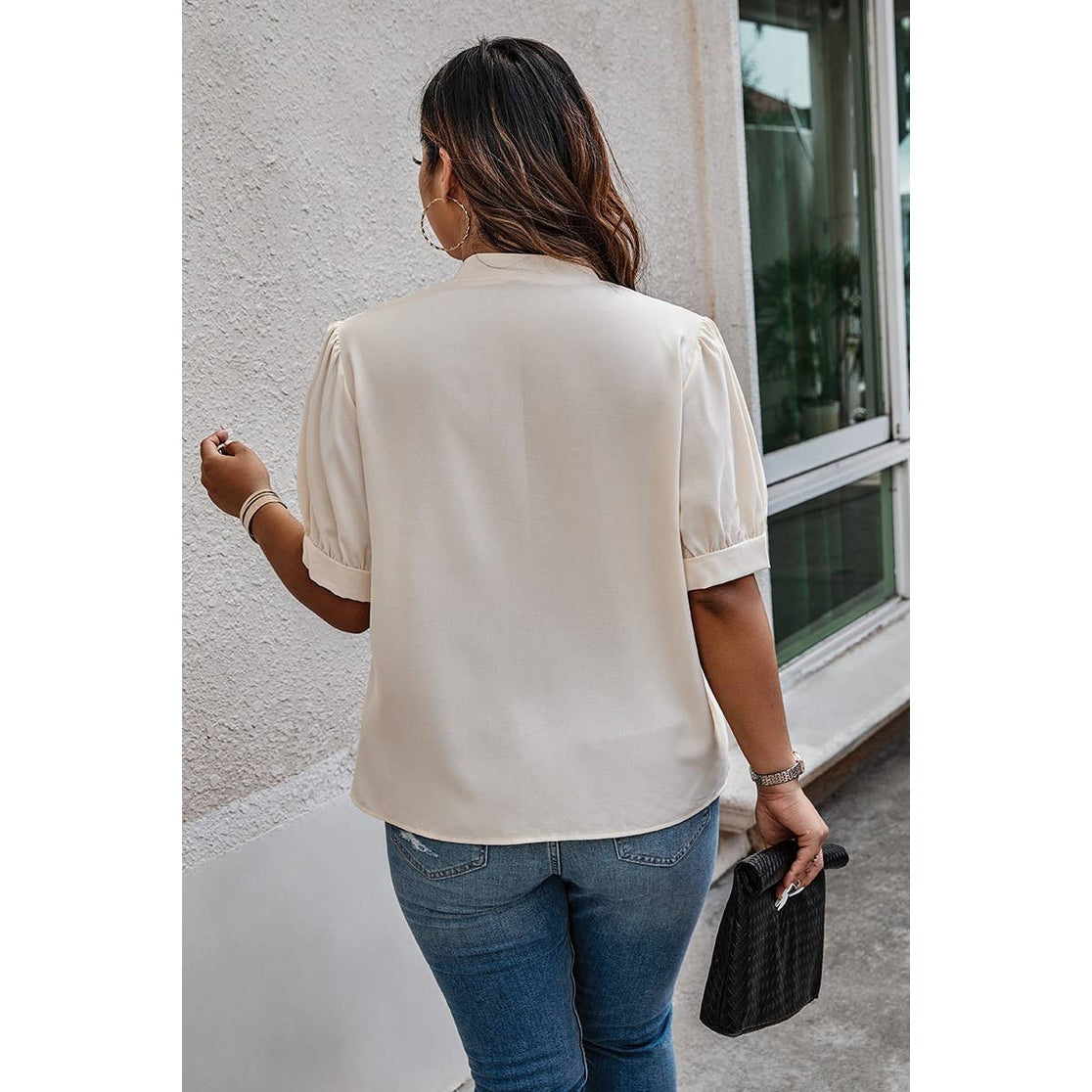 Cross Neck Puff Sleeve - Ivory