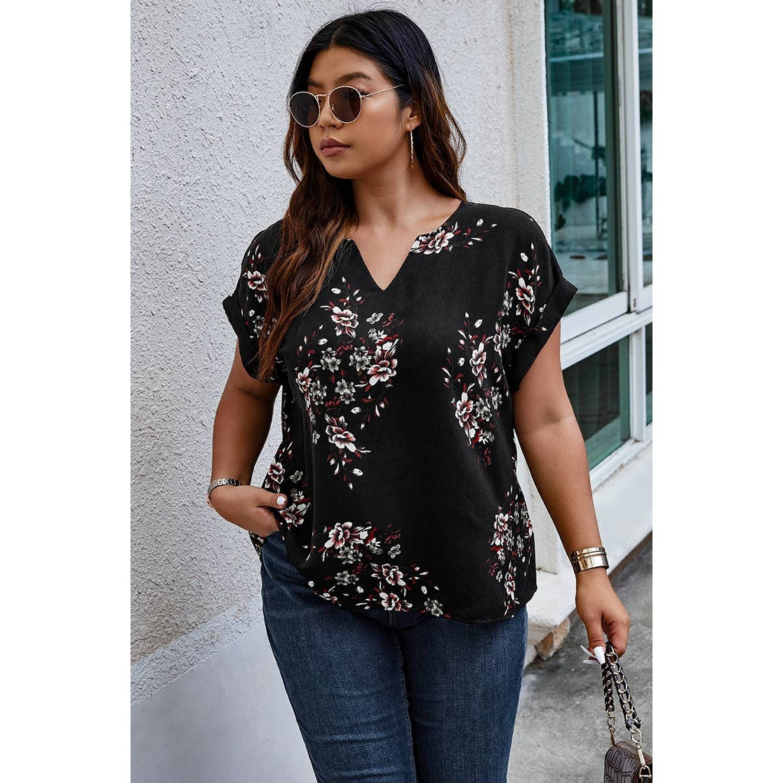 Floral Print V Neck