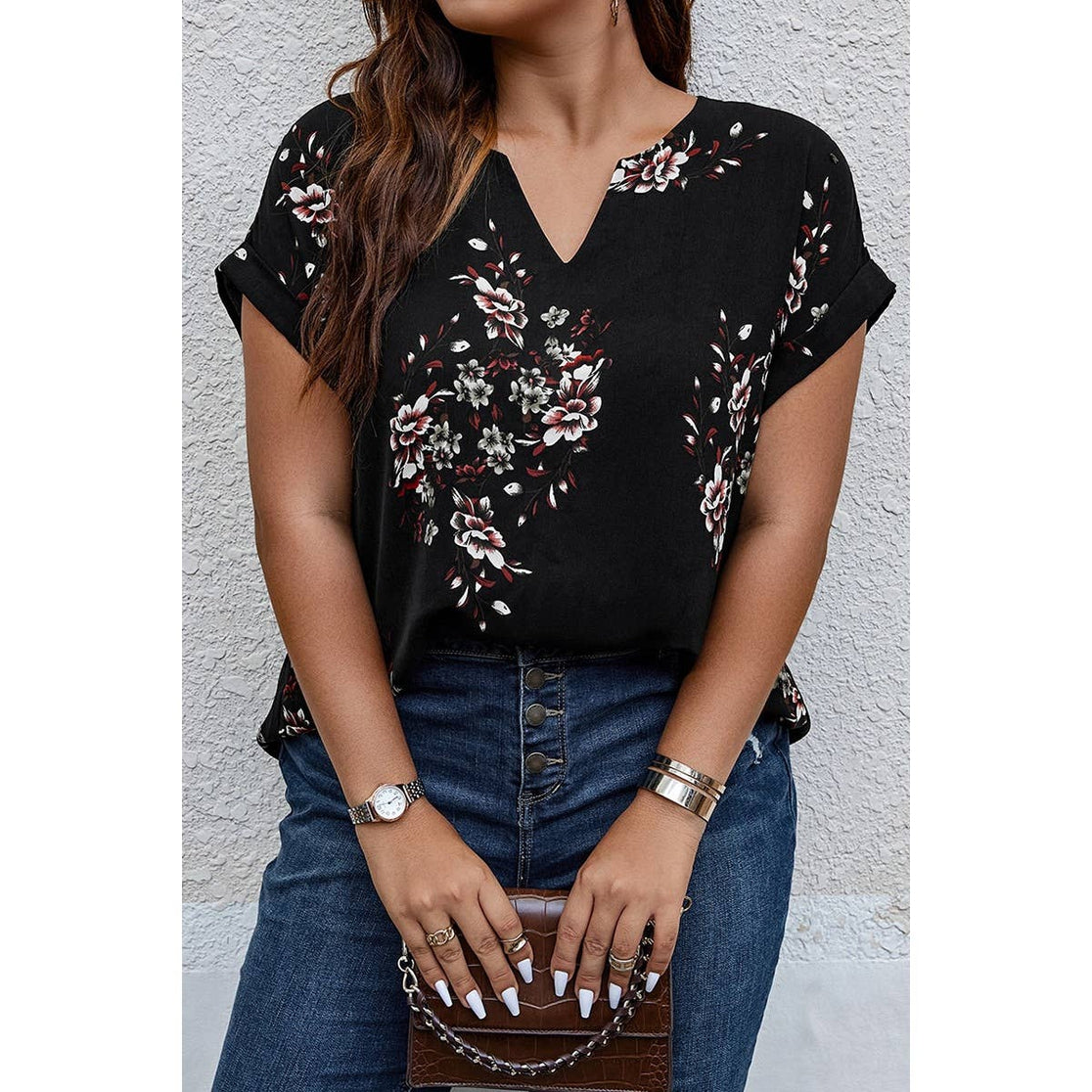 Floral Print V Neck