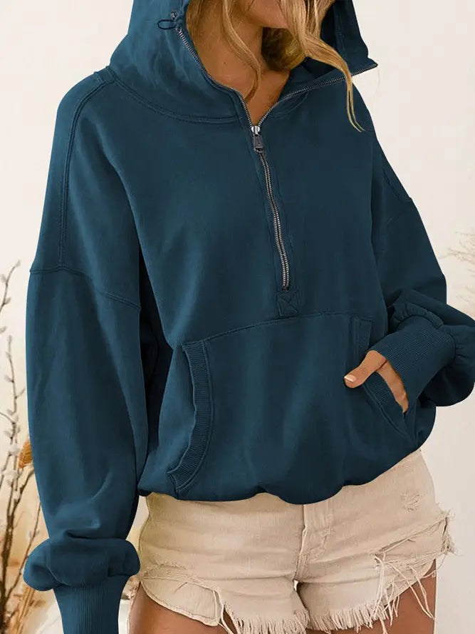 Zipper Down High Collar Oversize Hoodie