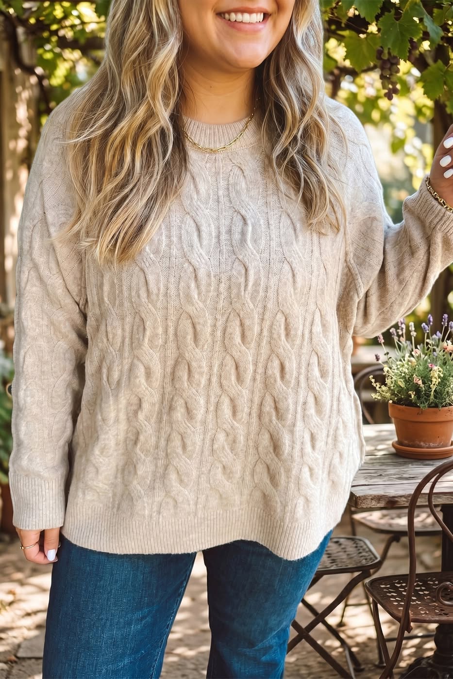 Oversized Cable Knit Tunic Sweater