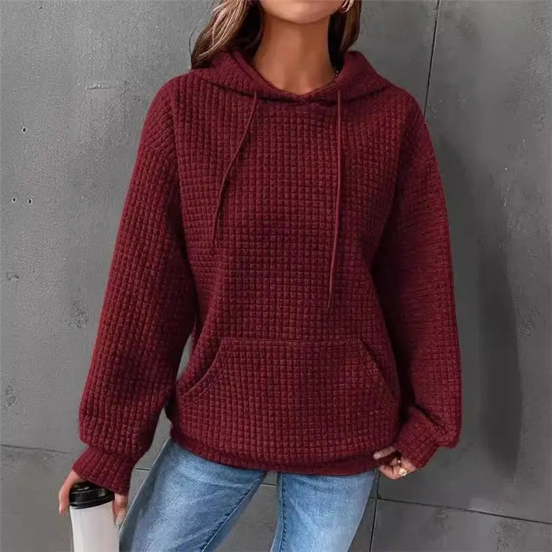 Waffle Knit Hooded Sweatshirt