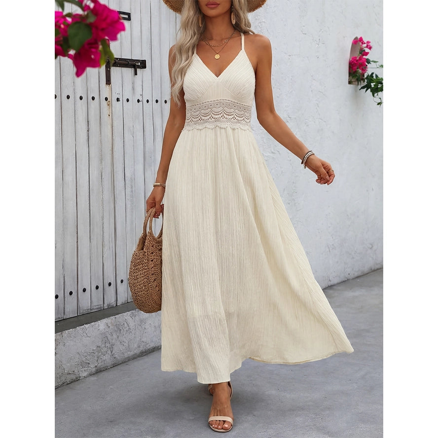 Halter Neck Lace Trim Maxi