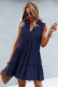 Solid Ruffle Sleeveless Dress