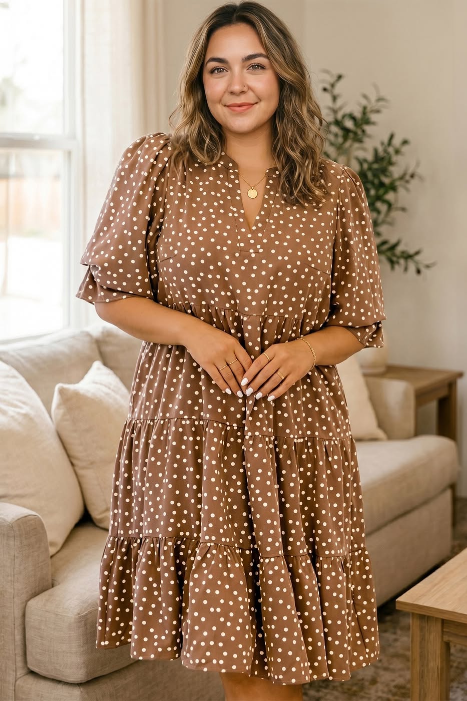 Polka Dot V-Neck Shift Dress